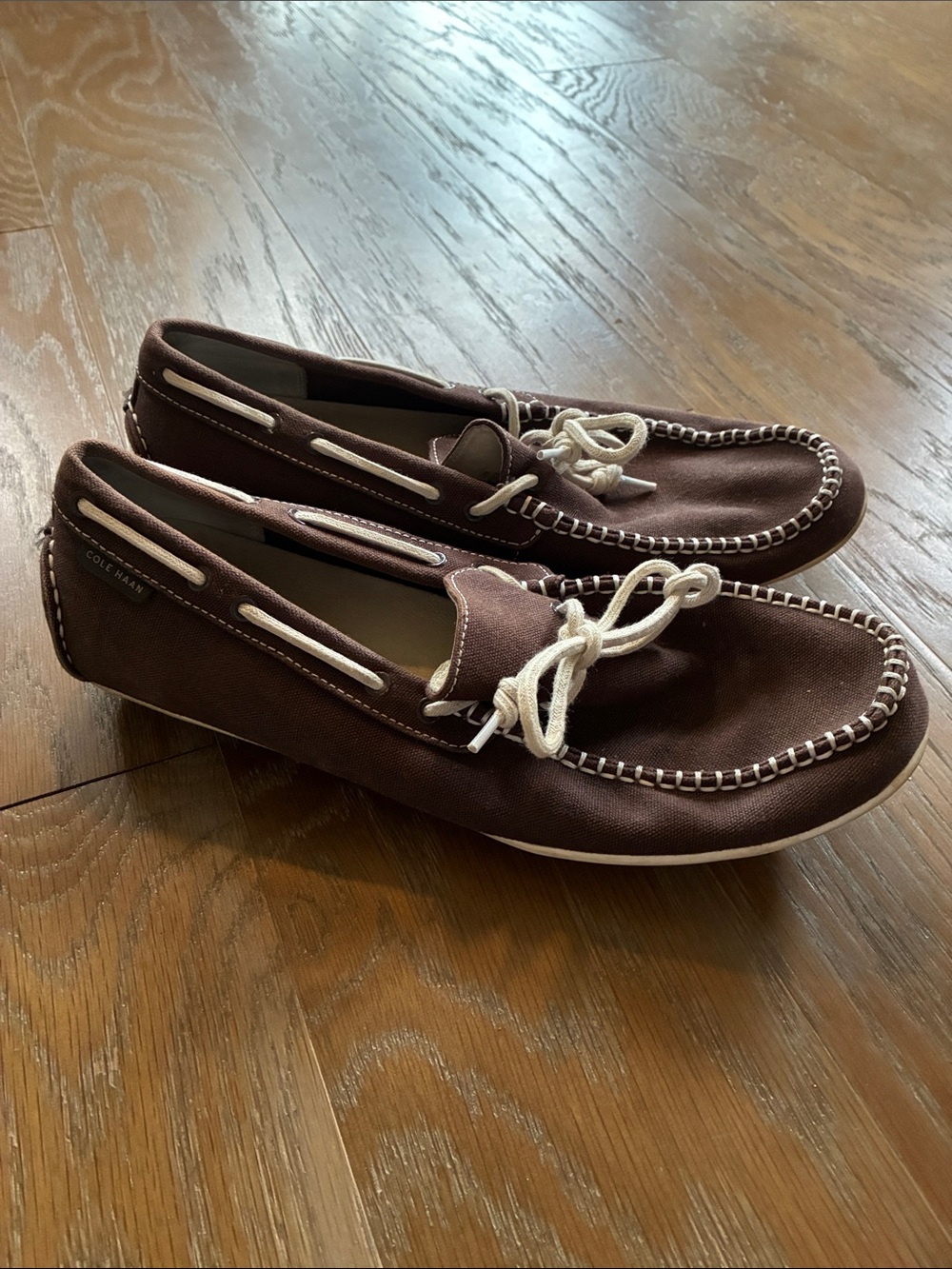 Cole Haan Brown Canvas Boat Shoes with White Laces
